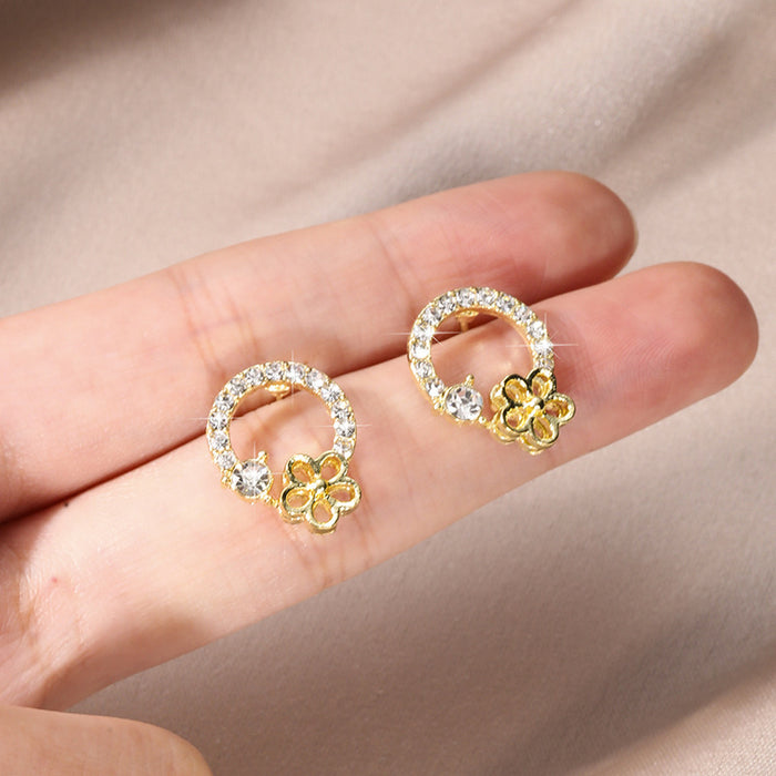 Wholesale Pearl rose earrings with elegant geometric circles and minimalist design