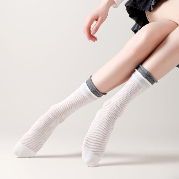 Wholesale Boneless thin socks, mid tube socks, rolled edges, versatile mesh, stacked socks, cotton