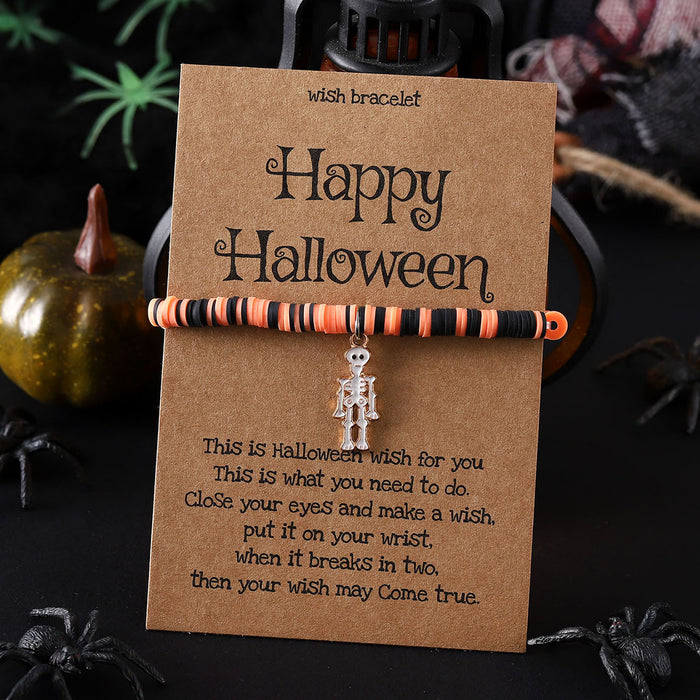 Wholesale  ghost pumpkin skull pendant polymer clay blessing card elastic adjustable bracelet