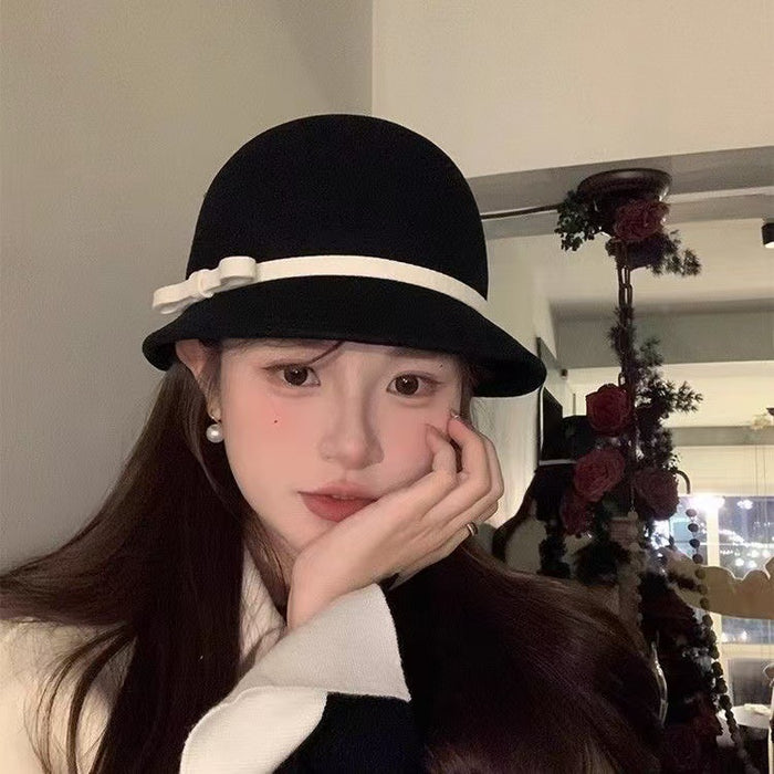 Wholesale Fisherman's hat women autumn and winter retro small fragrant style socialite top hat versatile bow basin hat