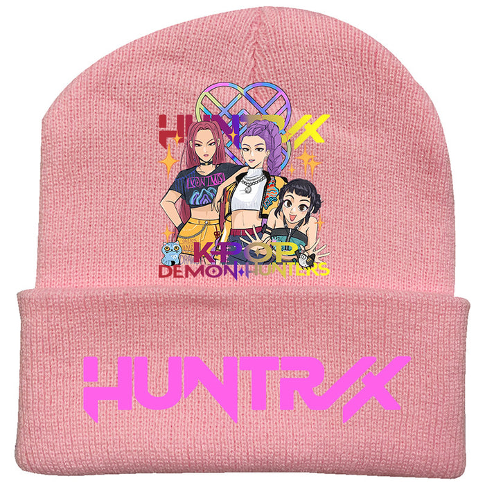 Wholesale Kpop Knitted hat fashion curled brim beanie printed