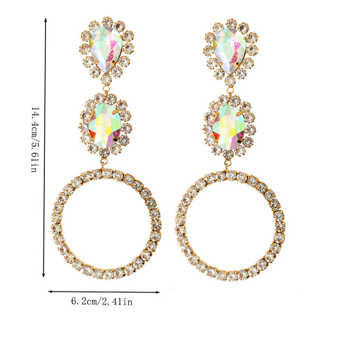 Wholesale Trendy exaggerated pendant, round long earrings, personalized diamond studded earrings wholesale