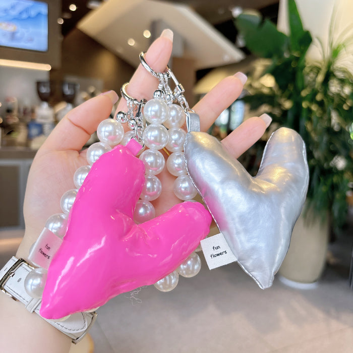 Wholesale Fashion Leather Love Pearl DIY Keychain Phone Short Hanging Chain Bag Hanging Decoration
