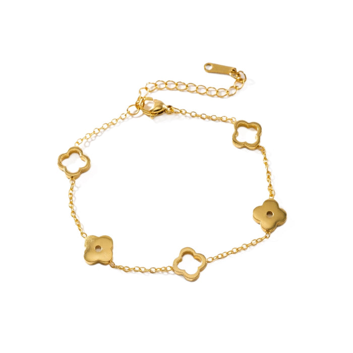 Wholesale Electroplated Stainless Steel Lucky Four Leaf Clover Hollow Bracelet Chic Fashion Accessory Gift For Women