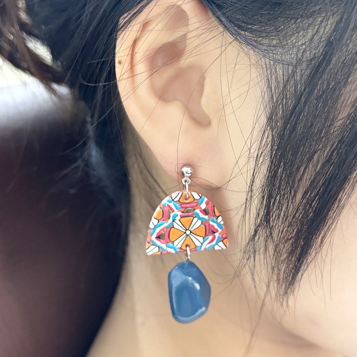 Wholesale Retro Yellow Blue Color Block Geometric Acrylic Earrings Accessory
