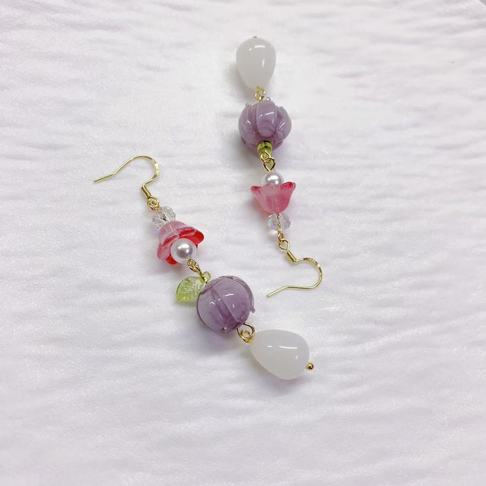 Wholesale Creative new Linglan glass flower earrings with unique new design, high-end earrings for women, ear clips