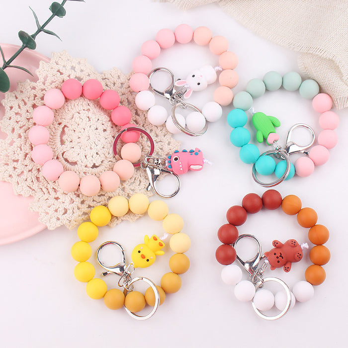 Wholesale Cartoon Animal Keychain Handmade Beaded Bracelet Key Ring