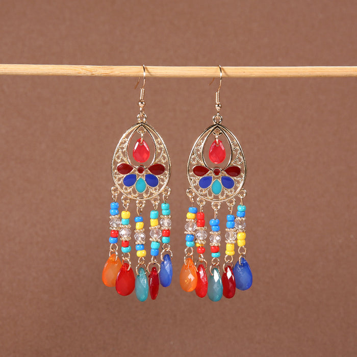 Wholesale Alloy Bohemian Tassel Long Ethnic Style Earrings JDC-ES-Gumi009