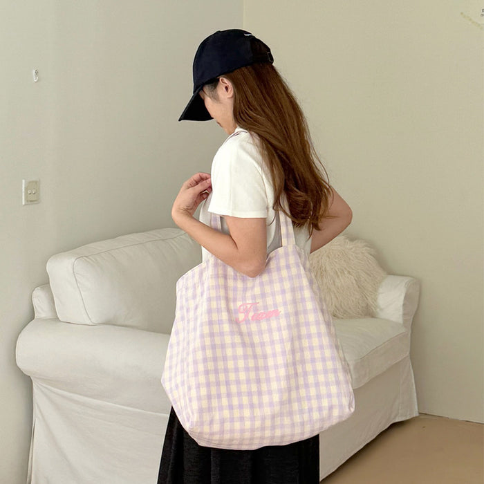 Wholesale Checkered Embroidered Shoulder Bag Double sided Back Sail Bag Art Versatile