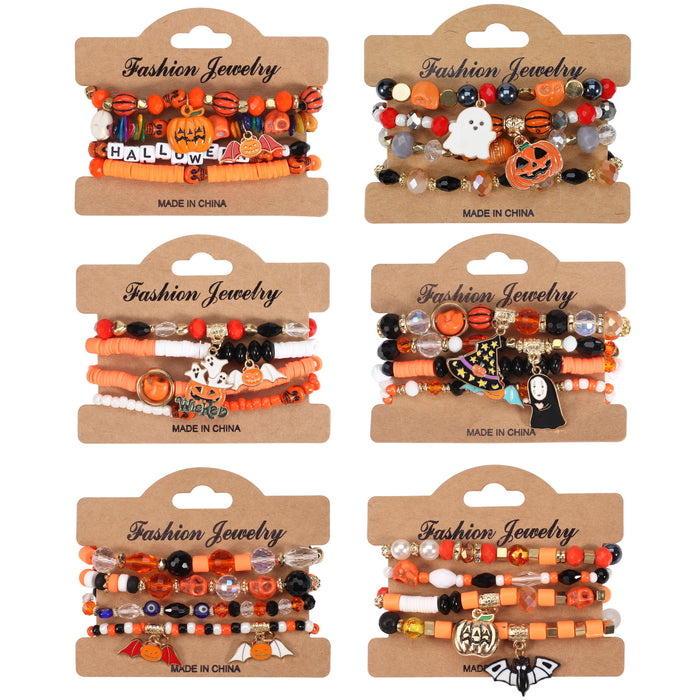 Wholesale Halloween Multi-layer Bat Pumpkin Spider Hoisting Crystal Soft Ceramic Bead Bracelet JDC-BT-Xiny066