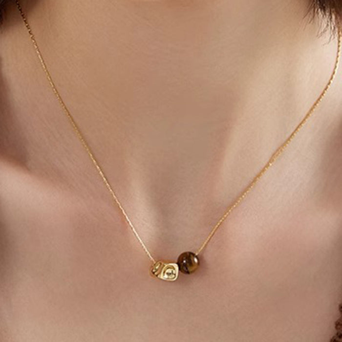 Wholesale Light luxury necklace versatile, minimalist, romantic, geometric, tiger eye stone, niche, high-end sense