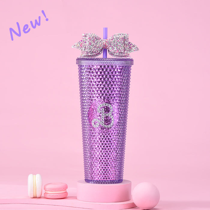 Wholesale Tumbler Double-layer Plastic 710ml Large Capacity Straw Cup with Glitter Bow Tie Hand Cup Durian Cup JDC-CUP-MaiG001
