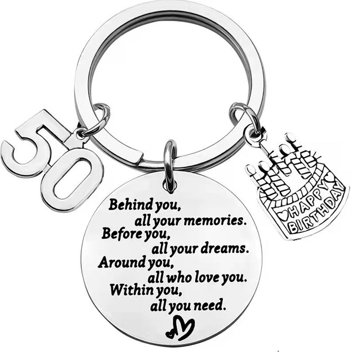 Wholesale Behind You All Your Memories Cake Stainless Steel Keychain JDC-KC-Mingl002