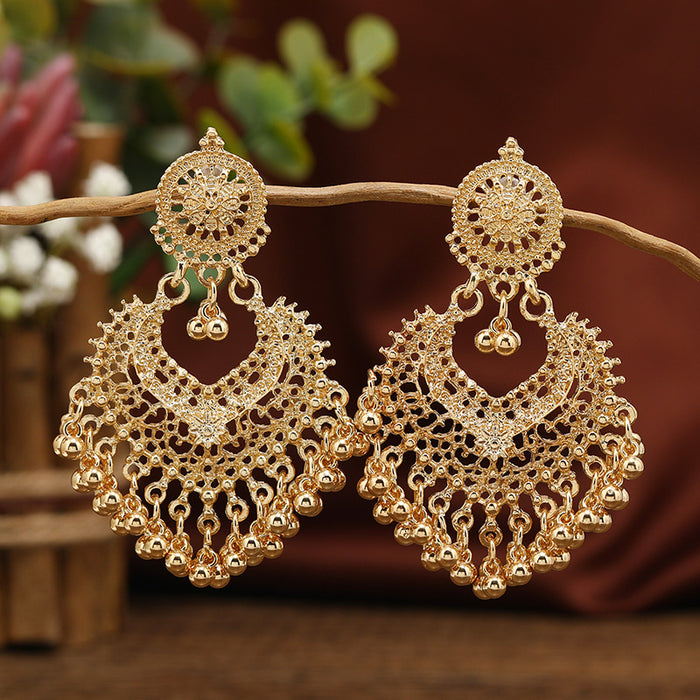Wholesale Retro Bohemian ethnic style earrings for women exaggerated temperament hollow heart earrings long bell India