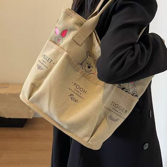 Wholesale Retro tote bag for women, large capacity canvas bag for class, book carrying bag, commuting shoulder bag