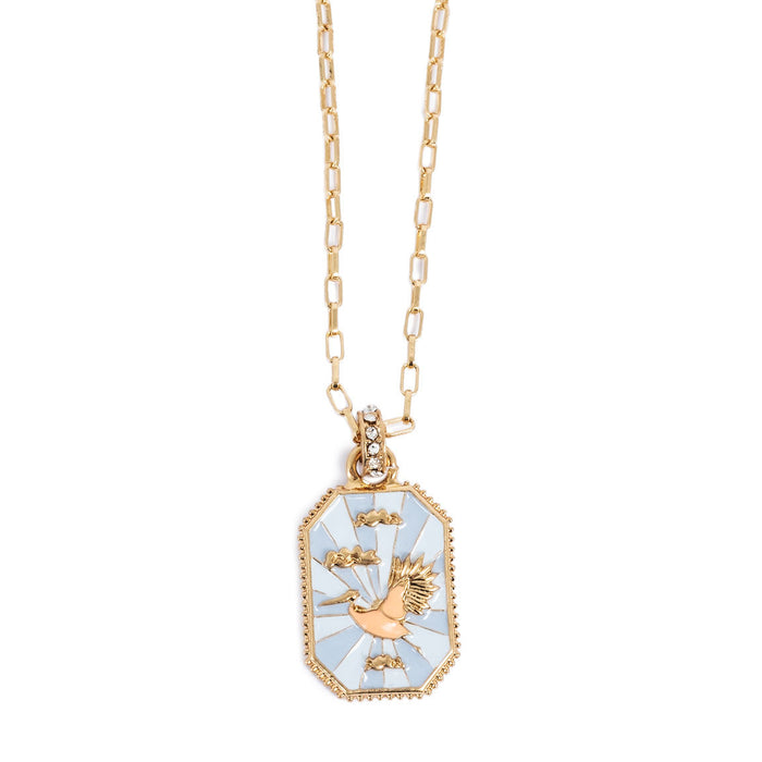 Wholesale Crane necklace with painted octagonal pendant necklace