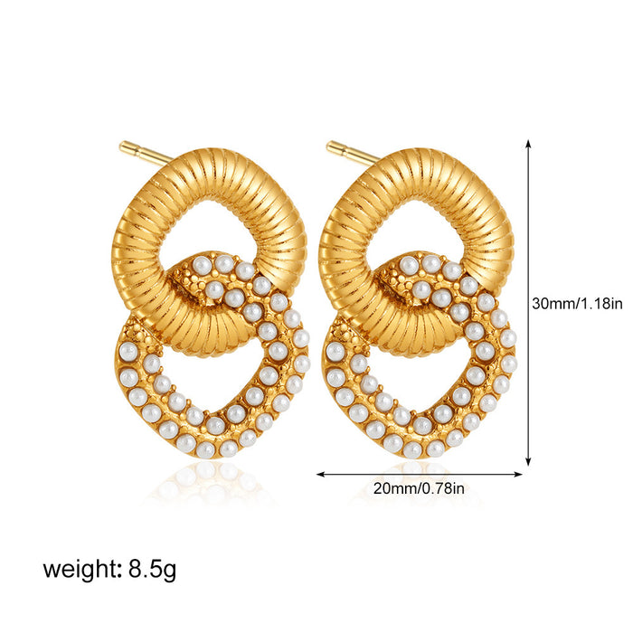 Wholesale Trendy new stainless steel pearl inlaid double-layer pearl earrings that do not fade earrings jewelry