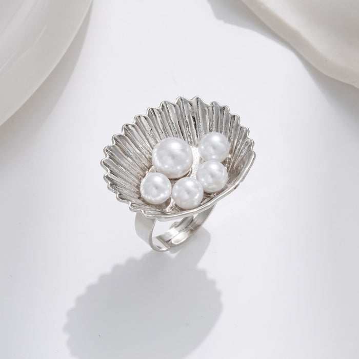 Wholesale Pearl Open Ring Fashion Creative Geometric Conch Adjustable Handpiece
