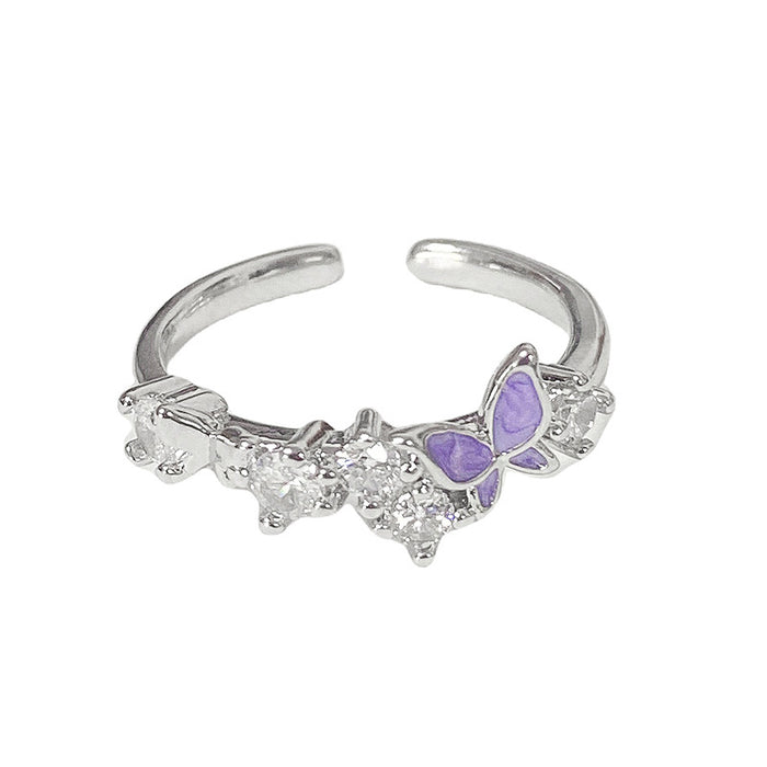 Wholesale Butterfly drop glazed flower ring, niche, high-end, light luxury, personalized, fashionable, exquisite, versatile ring