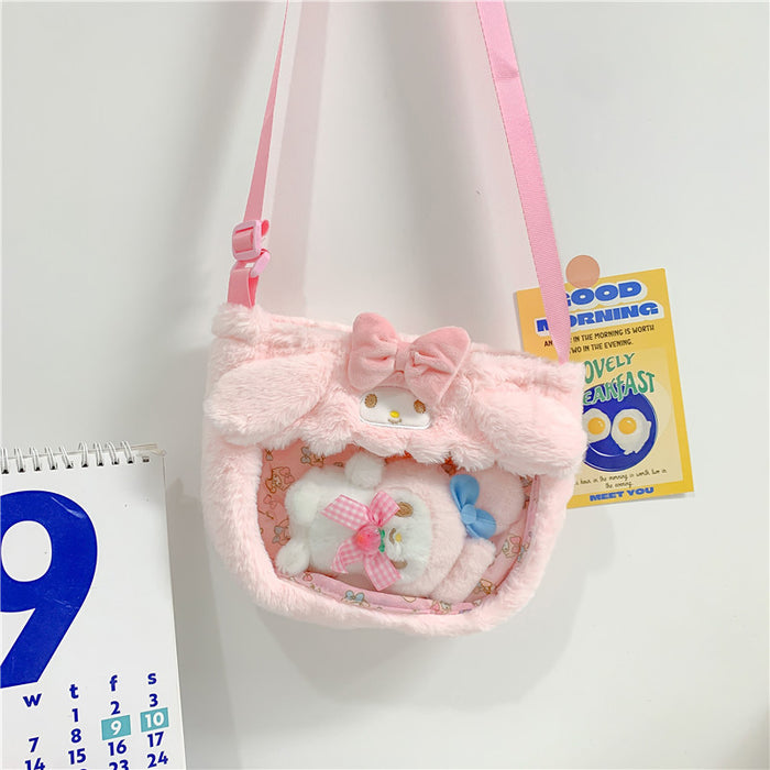 Wholesale Cute transparent PVC cartoon doll crossbody bag, personalized shoulder bag