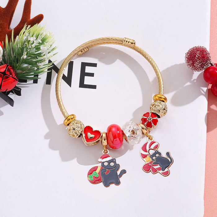 Wholesale Christmas Black Cat Pendant Stainless Steel Bracelet Women Fashion Accessory MOQ≥2