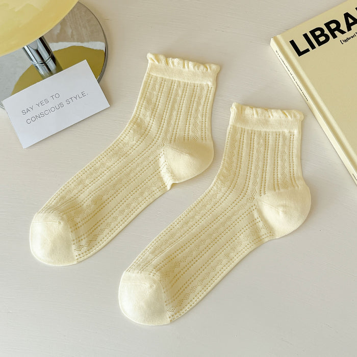 Wholesale Hollow mesh socks solid color mid tube socks boneless lace socks