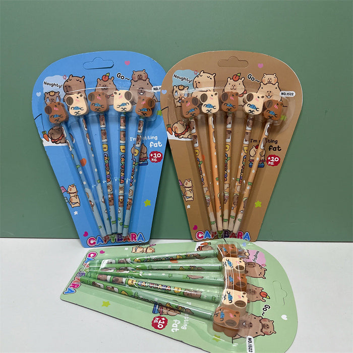 Wholesale Pen cap eraser, wooden pencil, capybara pencil set, capybara cub writing pen combination