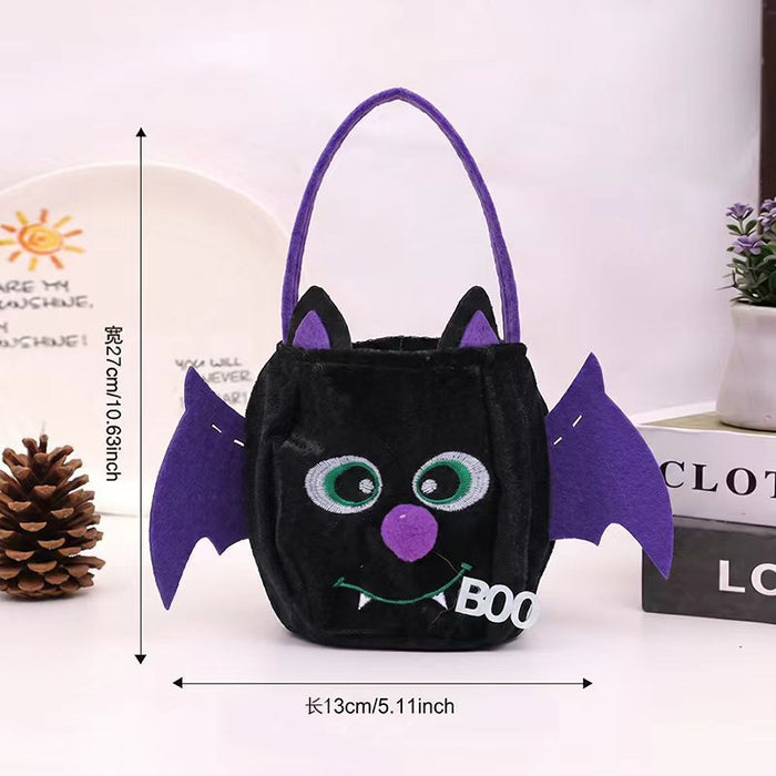 Wholesale Plush  Treat Handbags Green Black Cat Pumpkin Motif for Trick-or-Treat Gift