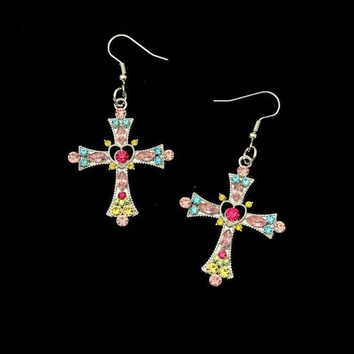 Wholesale Cross Earrings heart Colored Diamond Millennium Style Earrings