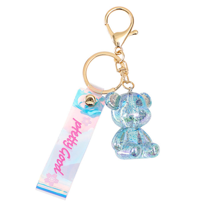 Wholesale Colorful Crystal Sitting Bear Keychain Pendant Couple Car Keychain Cute School Bag Hanging Small Gift