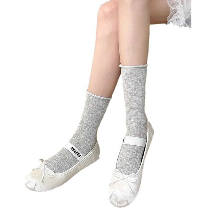 Wholesale Socks with rolled edges, mid tube socks, pure cotton mesh long socks, stacked socks