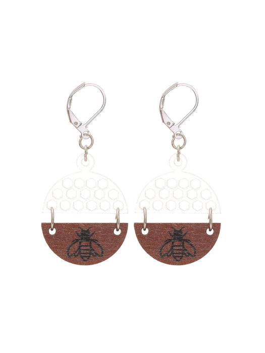 Wholesale Star Bee Print Hollow Moon Wooden Earrings JDC-ES-YiTian004