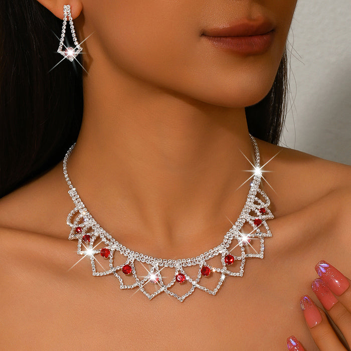 Wholesale Jewelry Wedding Zircon Super Sparkling Water Drop Luxury Necklace Earrings Three Piece Set Wholesale Jewelry