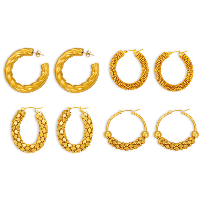 Wholesale Small niche personalized jewelry woven chain design, titanium steel earrings, geometric niche O-ring