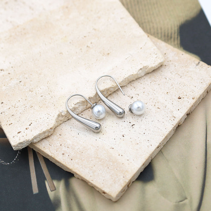 Wholesale Titanium Steel Geometric Water Drop Pearl Earrings
