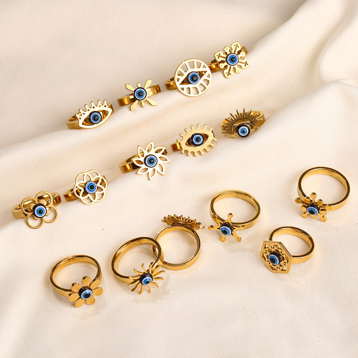 Wholesale New Retro Color Preserved Stainless Steel Mixed Devil's Eye Ring Wholesale in Multiple Styles