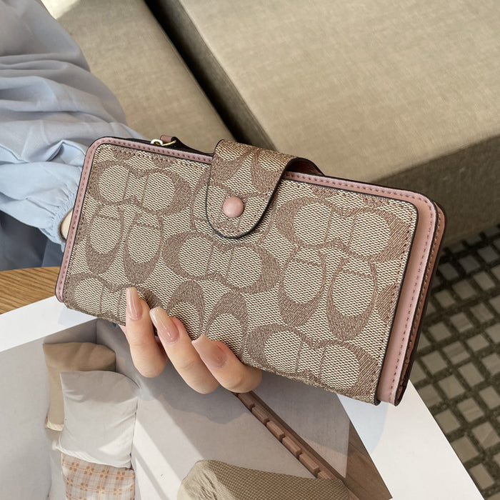 Wholesale PVC Apricot Powder Letter Print Long Wallet Trendy Fashion Accessory for Daily Use