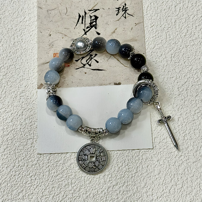 Wholesale Blue Moonlight Stone Double Circle Bracelet, niche original fashion bracelet, versatile gift