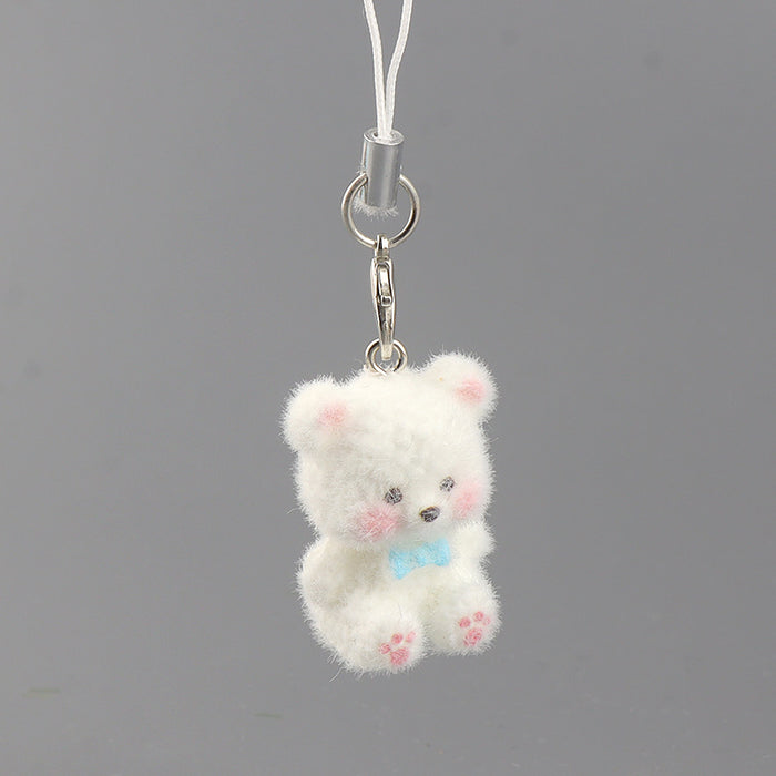 Wholesale Resin flocked colorful 3D bear phone charm,  cute and creative cartoon keychain