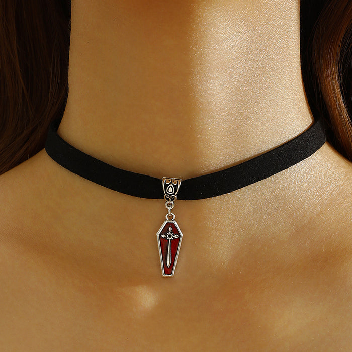 Wholesale Gothic  Red Glass Heart Pendant Handwoven Rope Necklace Fashion Accessory MOQ≥2