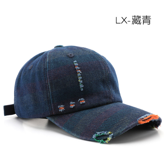 Wholesale Personalized and fashionable washed denim baseball cap with holes, outdoor
