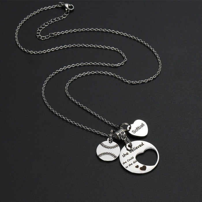 Wholesale Sports Heart Pendant Necklace Pendant Stainless Steel Round Brand Necklace