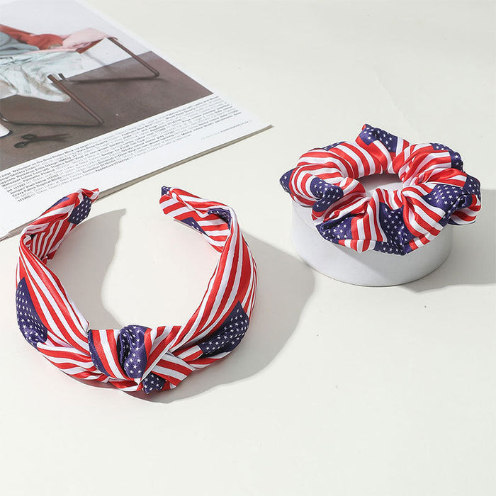 Wholesale American Flag Independence Day Cloth Headband Hair Scrunchies Set JDC-HD-JingZ002