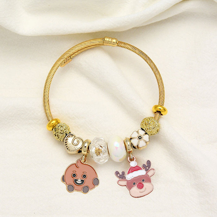 Wholesale Christmas Cartoon Reindeer Bell Stainless Steel Bracelet MOQ≥2