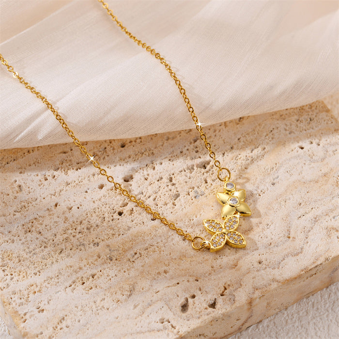 Wholesale New flower plated real gold inlaid diamond titanium steel necklace, niche, light luxury, exquisite fashion, versatile collarbone chain