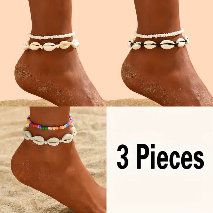 Wholesale Bohemian Shell Woven Anklet Set Fashion Accessory