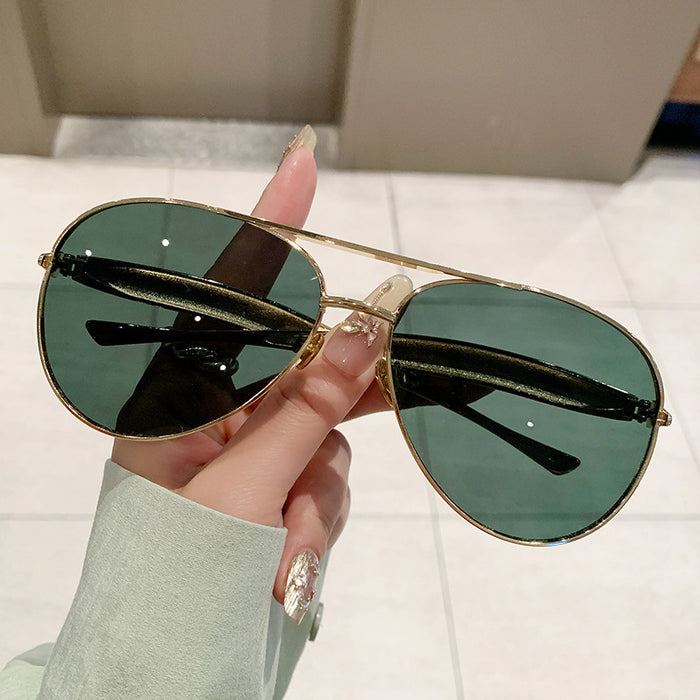 Wholesale Metal Sunglasses for Women Large Frame Double-Bridge Sunglasses