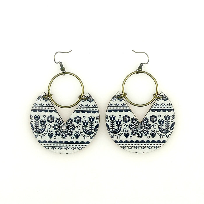 Wholesale Wood Printed Bohemian Stripe Stitching Earrings JDC-ES-Yinxue004