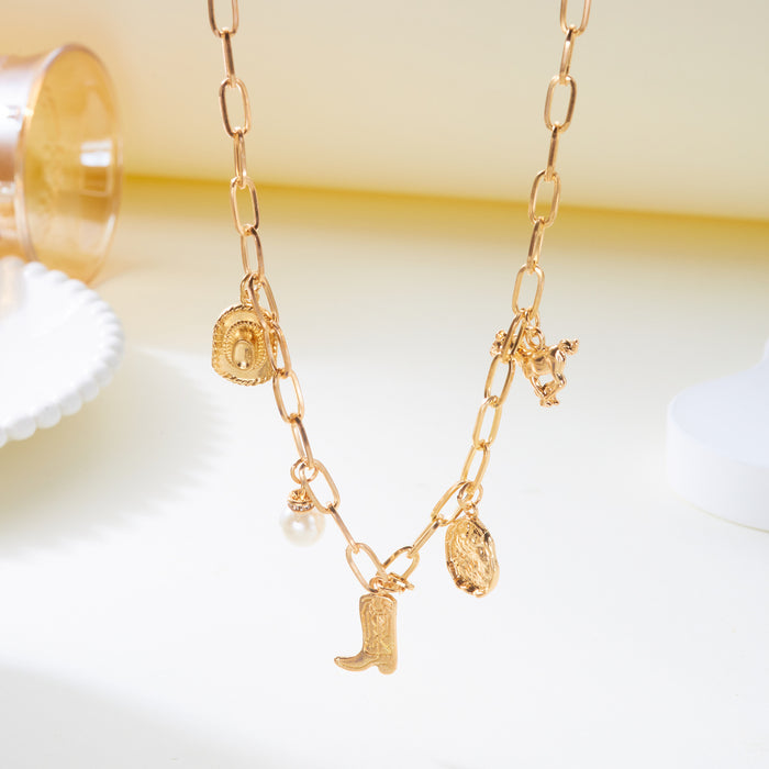 Wholesale Vintage Bohemian Western Style Cowboy Hat Boots Pendant Necklace Bracelet