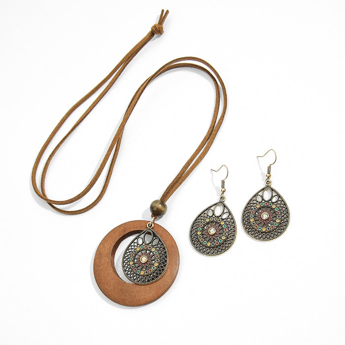 Wholesale Alloy Hollow Drop Earring & Necklace Set Electroplated Trendy Jewelry Accessory
